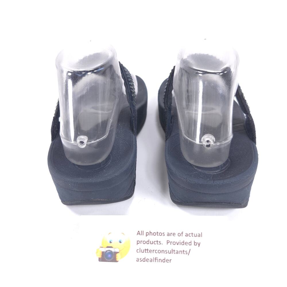 Fit Flop Casual Wedge Thong Sandals Womens Size 8 302-097 Black - Picture 3 of 9